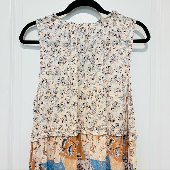 Doe & Rae Sleeveless Tiered Maxi Dress Farm Day Patchwork Floral Sz. Medium NWT - Picture 8 of 11